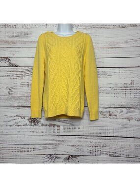 Talbots Sweater Yellow Cable Knit Fisherman Lambswool Sweater Large